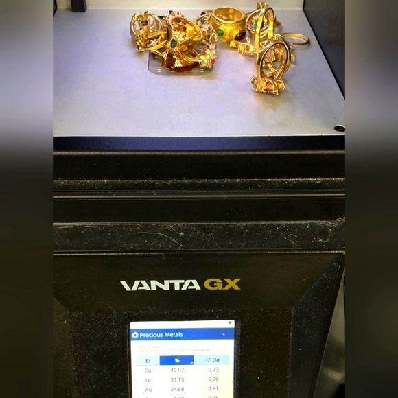 Gold plated ring  with blue red green glass stones size 6 - Picture 16 of 17